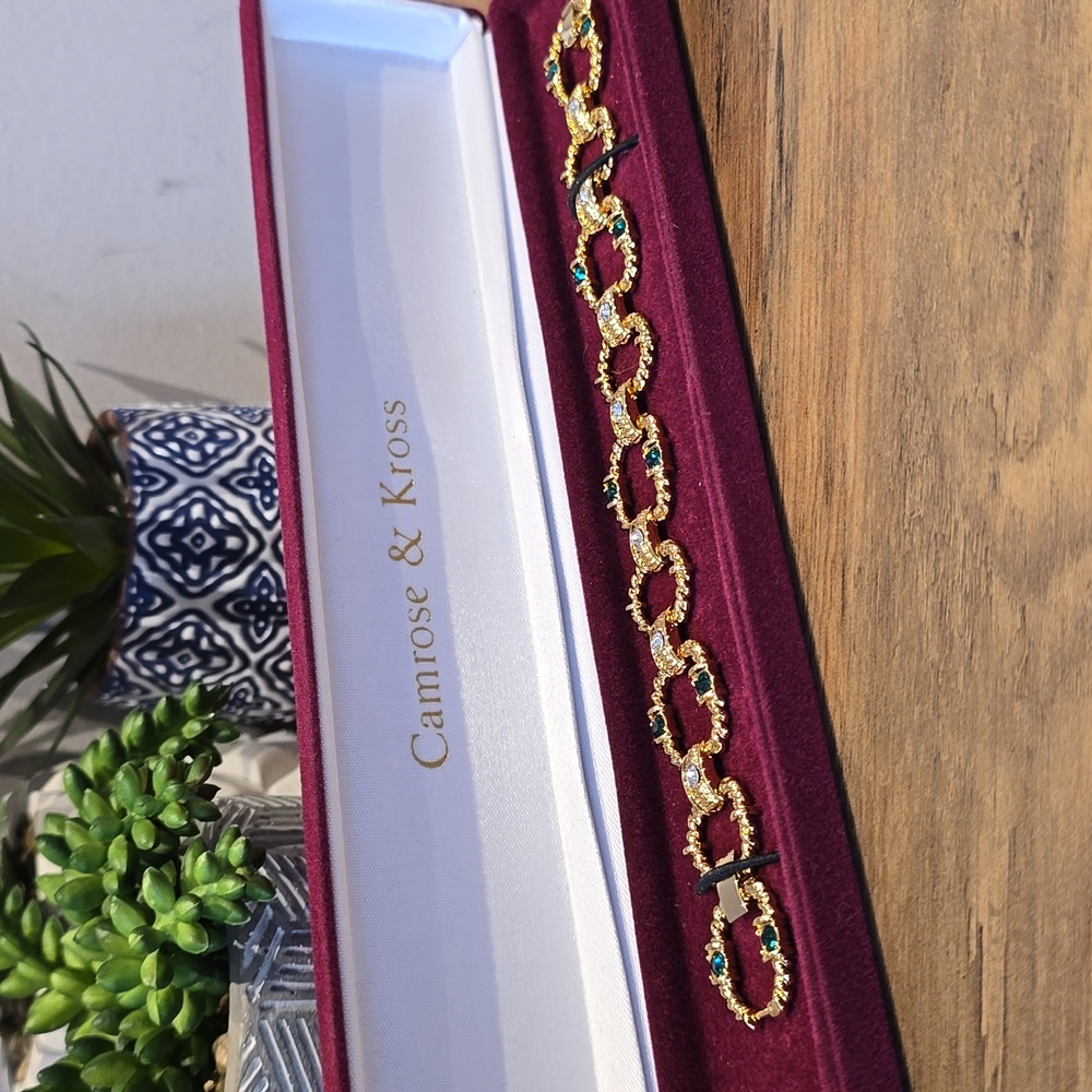 Camrose & Kross - Jacqueline Kennedy Gold Tone, Green & Clear Crystal Bracelet